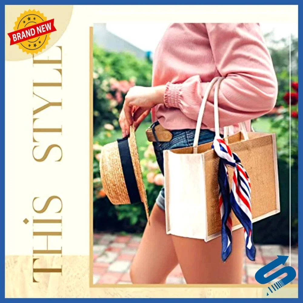 Jute Tote Bags Natural Burlap Reusable Grocery Beach Tote Set Multipurpose